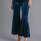 Umgee High Rise Elastic Waist Flare Pants Peacock Blue