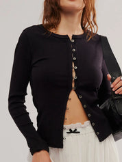 Button Up Round Neck Long Sleeve Cardigan | Cardigans Daverri Fashions