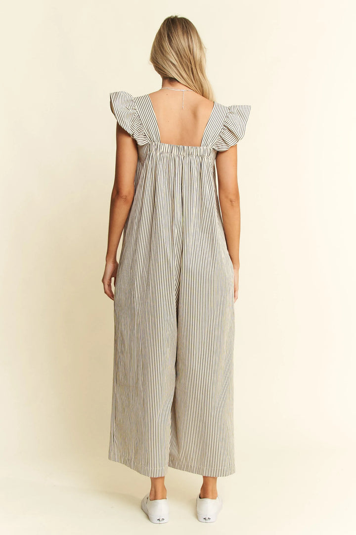 Jade By Jane Stripe Sleeveless Ruffle Jumpsuit Jumpsuits