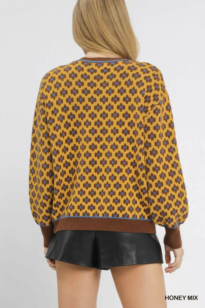 Umgee Abstract Print Crew Neck Sweater | Sweaters Daverri Fashions