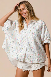 BiBi Sequin Striped Short Dolman Sleeve Blouse | Daverri Fashions