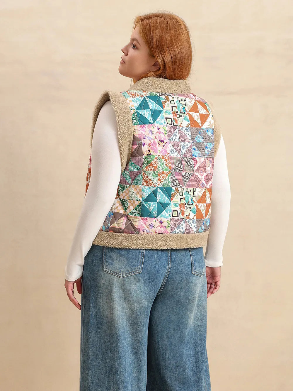 Plus Size Printed Sherpa Vest Coat | Daverri Fashions