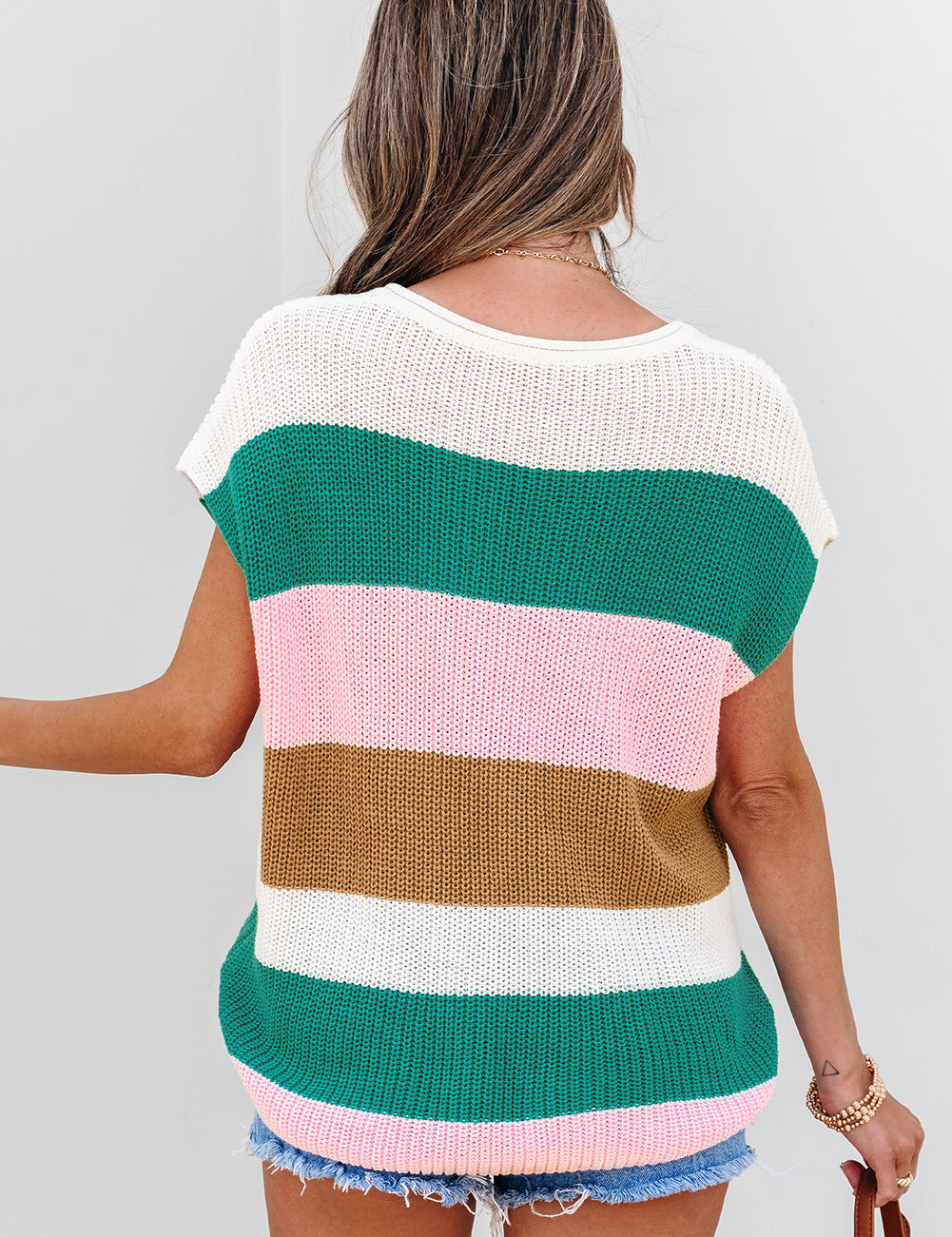 Color Block Notch V Neck Knit Sweater | Sweaters Daverri Fashions