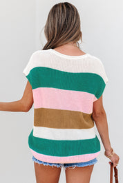 Color Block Notch V Neck Knit Sweater | Sweaters Daverri Fashions