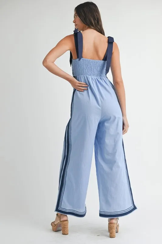 MABLE Linen Mix Chevron Sail Shoulder Strap Jumpsuit Jumpsuits