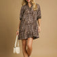 Umgee Full Size Leopard Print Mini Dress with Contrast Trim Plus Size Mini Dresses