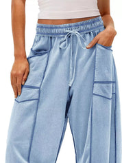 Drawstring Wide Leg Elastic Waist Pants | Pants Daverri Fashions