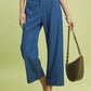 Umgee blue denim wide leg crop pants with straight cut and front pockets