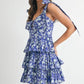MABLE Floral Print Shoulder Tie Layered Mini Dress