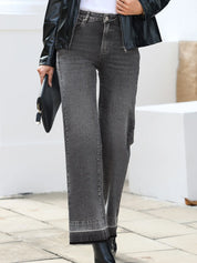 Charcoal gray high-waisted wide-leg Daverri jeans with raw hem cuffs