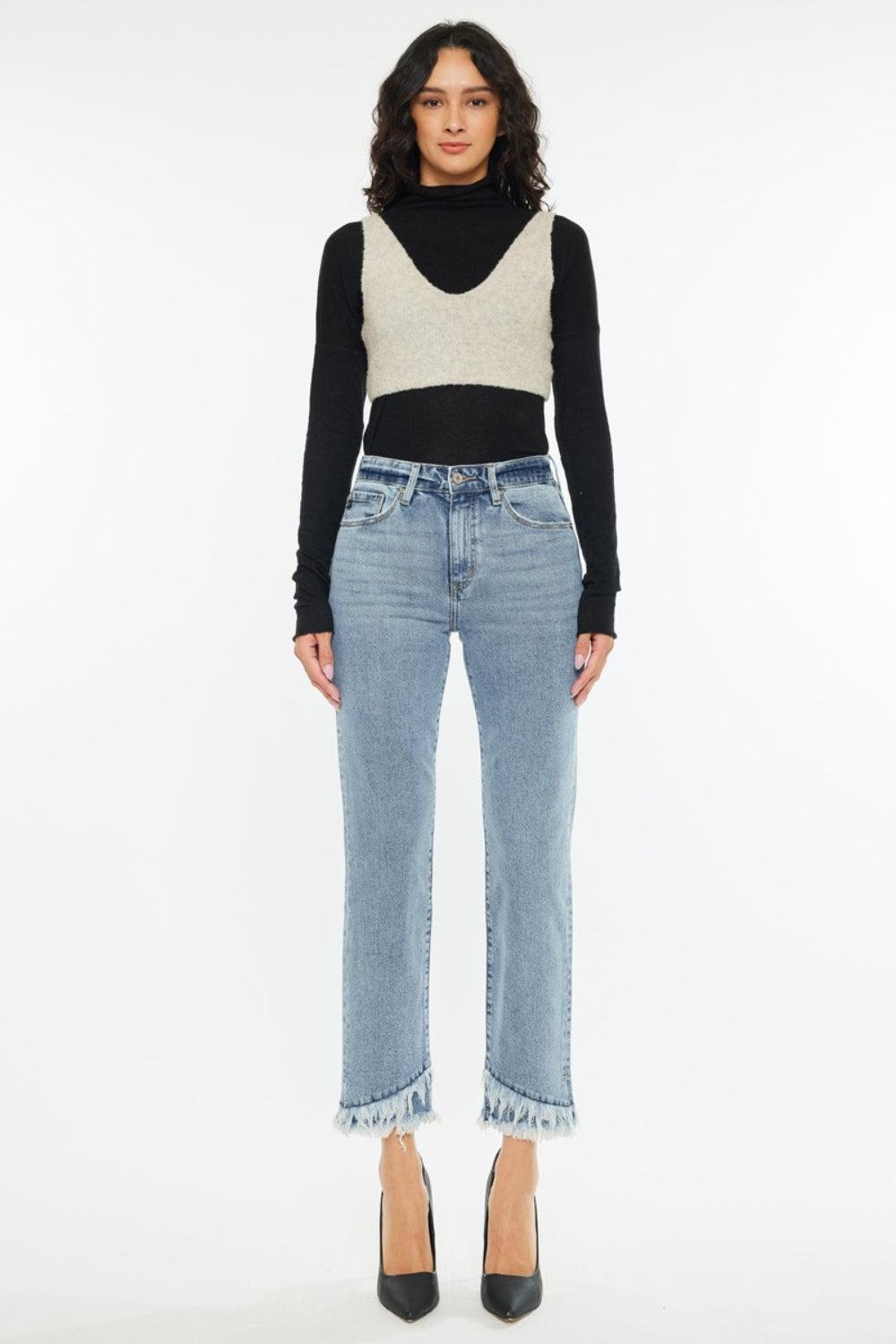 Kancan Raw Hem High Rise Straight Jeans | Daverri Fashions