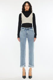 Kancan Raw Hem High Rise Straight Jeans | Daverri Fashions