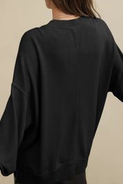 Side Slit Round Neck Long Sleeve Sweatshirt | Sweatshirts Daverri Fashions