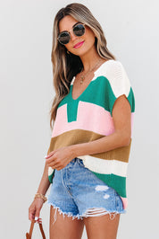 Color Block Notch V Neck Knit Sweater | Sweaters Daverri Fashions