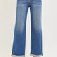 High-waisted blue wide-leg denim jeans with rolled cuffs by RISEN