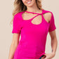 BiBi Cutout Asymmetrical Neck Short Sleeve T-Shirt T-Shirts