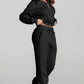 Black Daverri quarter zip cropped sweatshirt front view