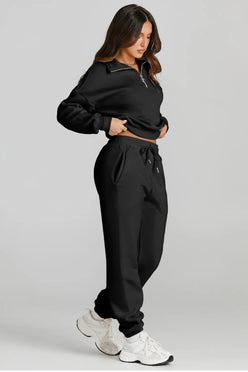 Black Daverri quarter zip cropped sweatshirt front view