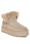 Beige suede Pin Buckle Detail snow boots with fluffy faux fur lining