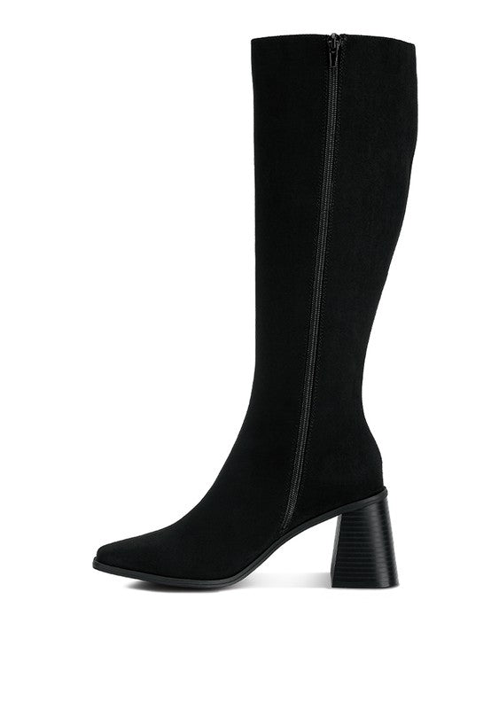 Paytin Faux Leather Block Heel Calf Length Boots | Boots Daverri Fashions