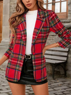 Plaid Single-Button Blazer - DAVERRI FASHIONS