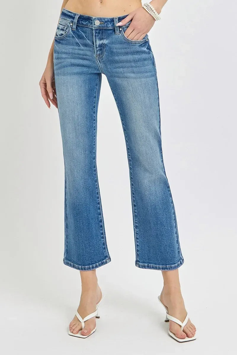 RISEN Full Size Low Rise Crop Flare Jeans - DAVERRI FASHIONS