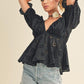 Aemi + Co Eyelet Embroidered V-Neck Half Sleeve Peplum Blouse Black M Blouses