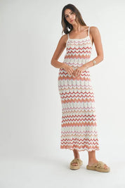 MABLE Lightweight Pointelle Chevron Knit Maxi Dress | Maxi Dresses Daverri Fashions