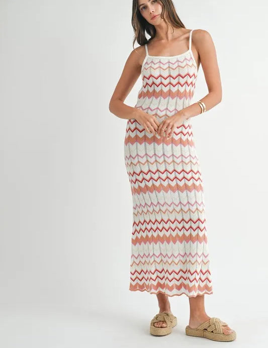 MABLE Lightweight Pointelle Chevron Knit Maxi Dress | Maxi Dresses Daverri Fashions