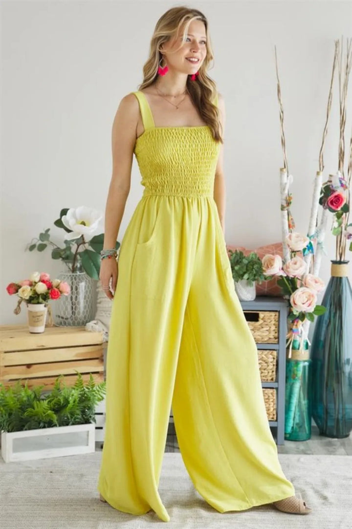 ADORA Smocking Top Wide Leg Jumpsuit YELLOW Jumpsuits