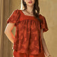 Davi & Dani Nature Printed Square Neck Puff Sleeve Blouse Persimmon