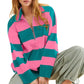 Striped Half-Zip Oversized Sweatshirt - DAVERRI FASHIONS