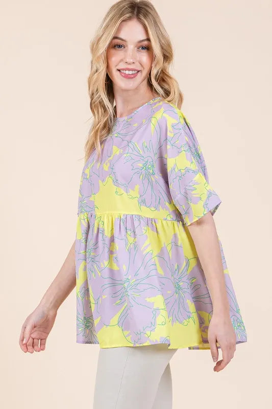 BOMBOM Floral Babydoll Tunic Top