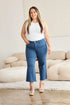 RFM Crop Chloe Tummy Control High Waist Raw Hem Jeans - DAVERRI FASHIONS