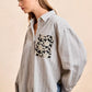 BiBi Flower Jacquard Knit Patch Pocket Stripe Shirt in light gray
