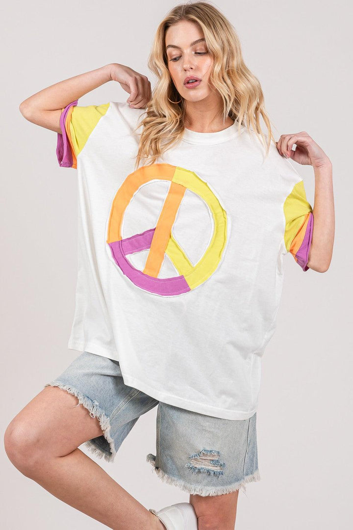 SAGE + FIG Color Block Peace Applique T-Shirt Shirts & Tops