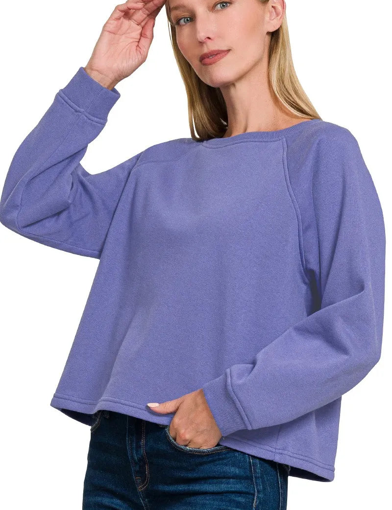 Zenana Fleece Raglan Round-Neck Sweatshirt | Daverri Fashions