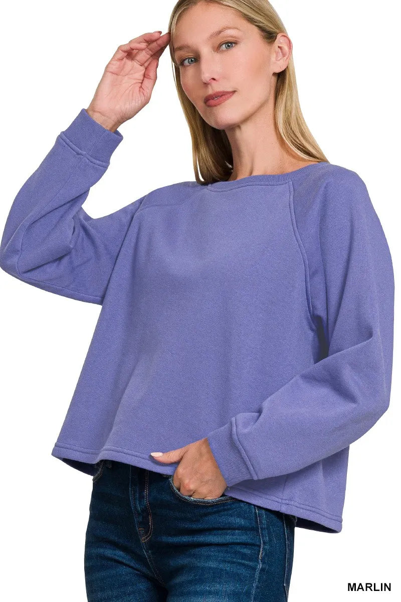 Zenana Fleece Raglan Round-Neck Sweatshirt
