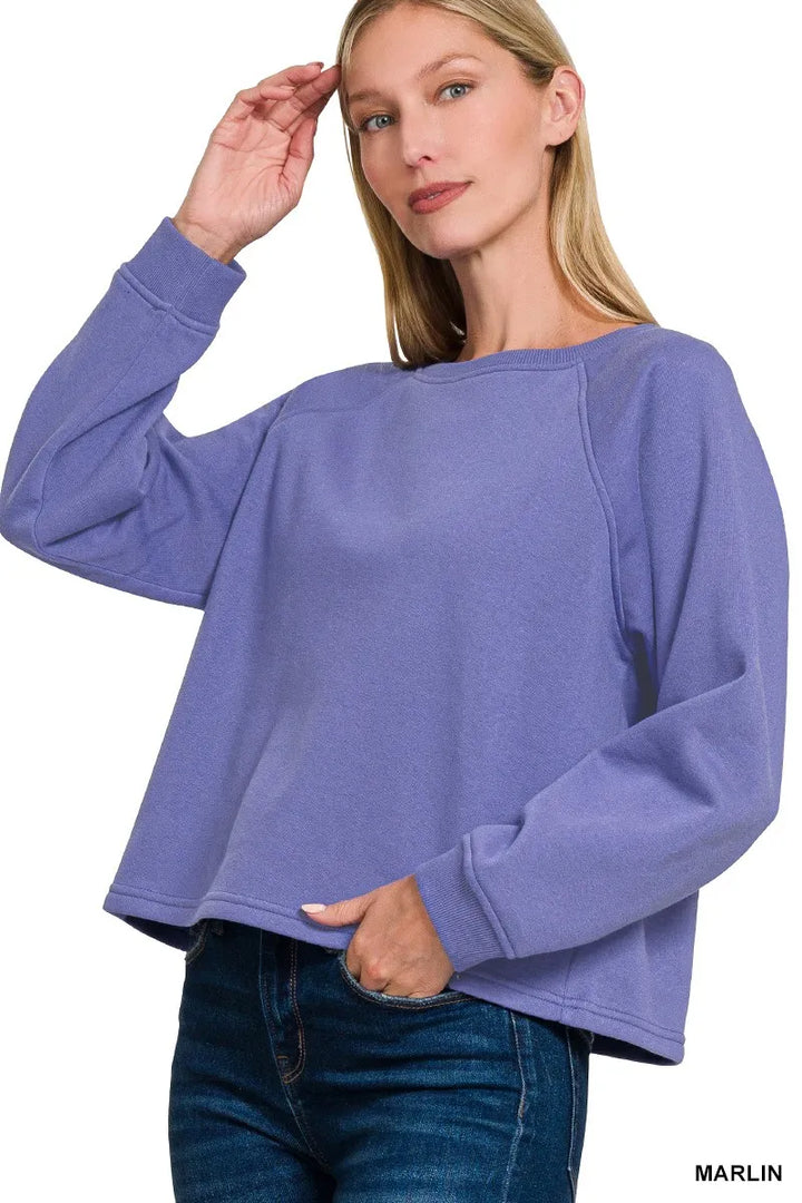 Zenana Fleece Raglan Round-Neck Sweatshirt