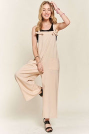 ADORA Knotted Wide Strap Wide Leg Overalls Tan