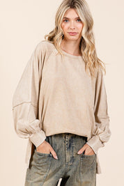 Mittoshop Mineral Wash Raglan Long Sleeve Oversized Top Tan Tops