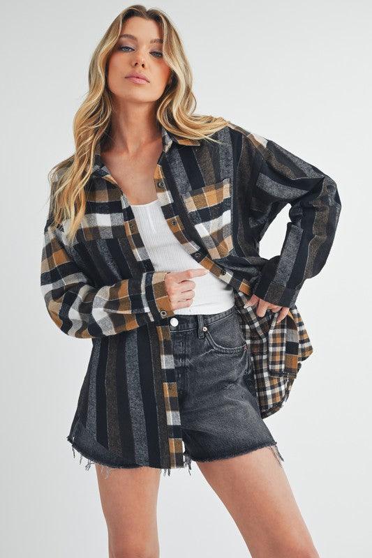 Aem+Co Curved Hem Plaid Button Up Shirt Shirts