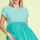 Lime 'N' Chili Full Size Embroidered Short Sleeve Pleated Babydoll Top Plus Size