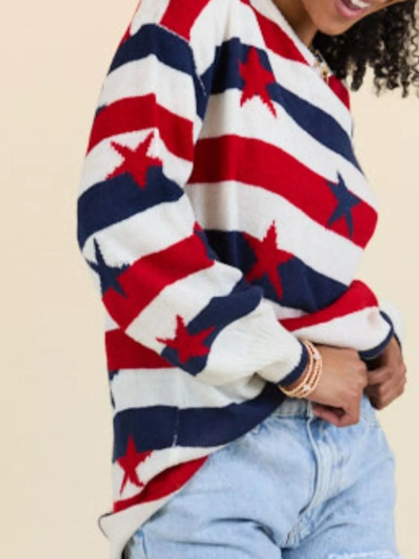 Daverri Stars and Stripes sweater: red, white, navy blue stripes with stars