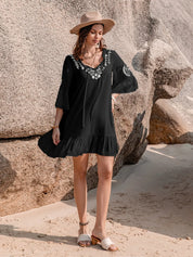 Printed Tie Neck Flounce Sleeve Mini Dress | Mini Dresses Daverri Fashions
