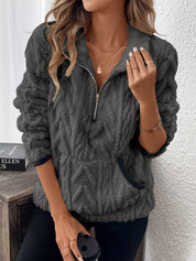 Gray Cozy Sherpa Half Zip Sweatshirt | Sweatshirts Daverri Fashions