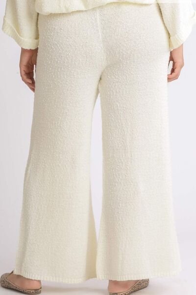 Umgee Full Size Elastic Waistband Wide Leg Sweater Pants Sweater Pants