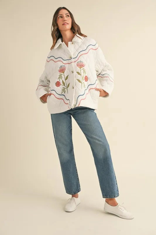MABLE Floral Multi Color Embroidered Quilted Jacket