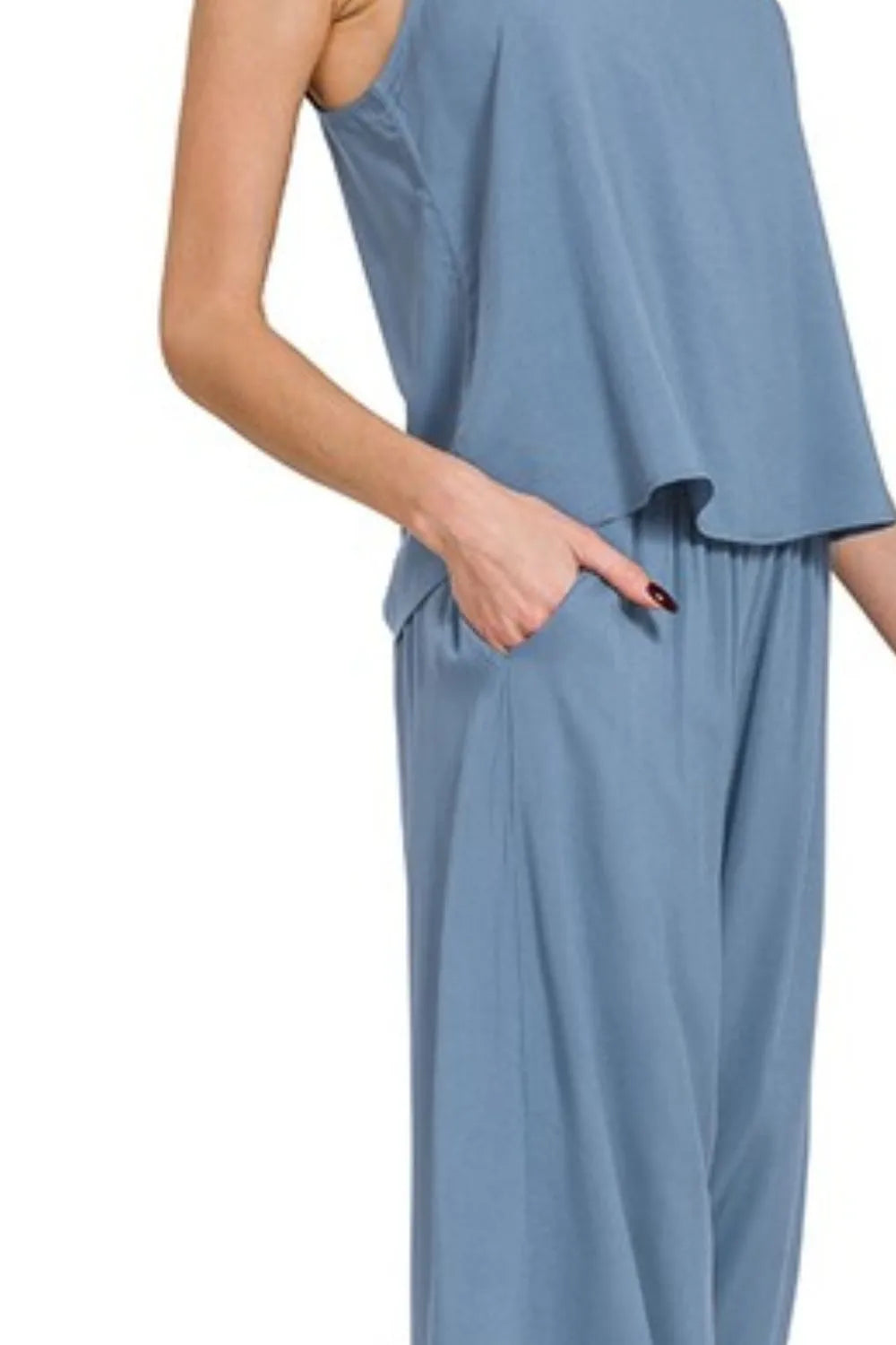 Zenana Dusty Blue Woven Cami & Pants Set Outfit Sets