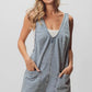 BiBi Patch vintage washed denim shortall with relaxed fit and V-neckline